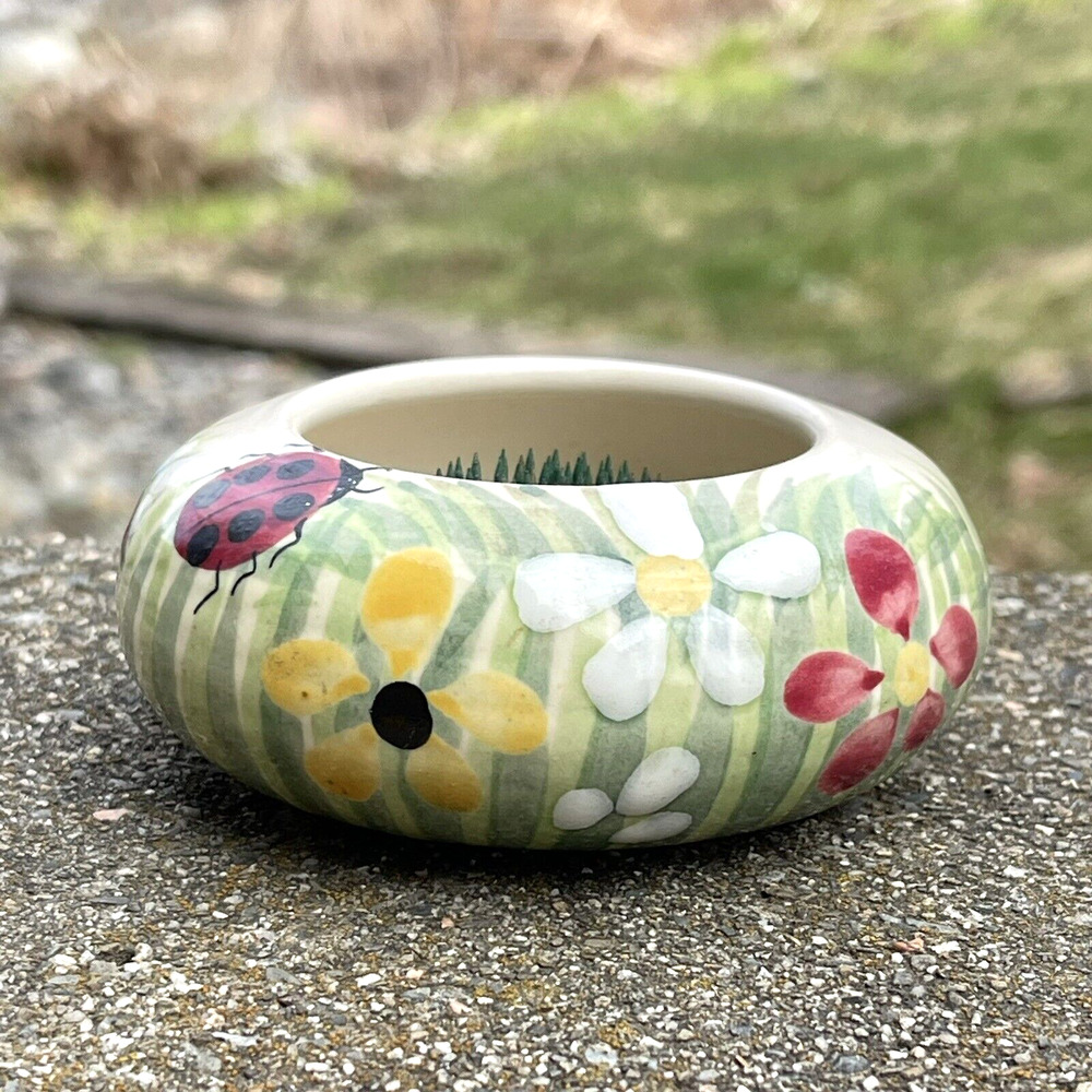 Studio Art Pottery Flower Frog Spring Flowers Ladybugs by S Design of Maine